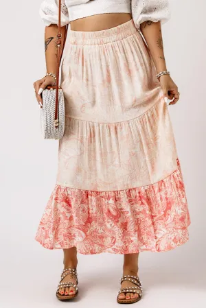 Floral Color Block Tiered Skirt