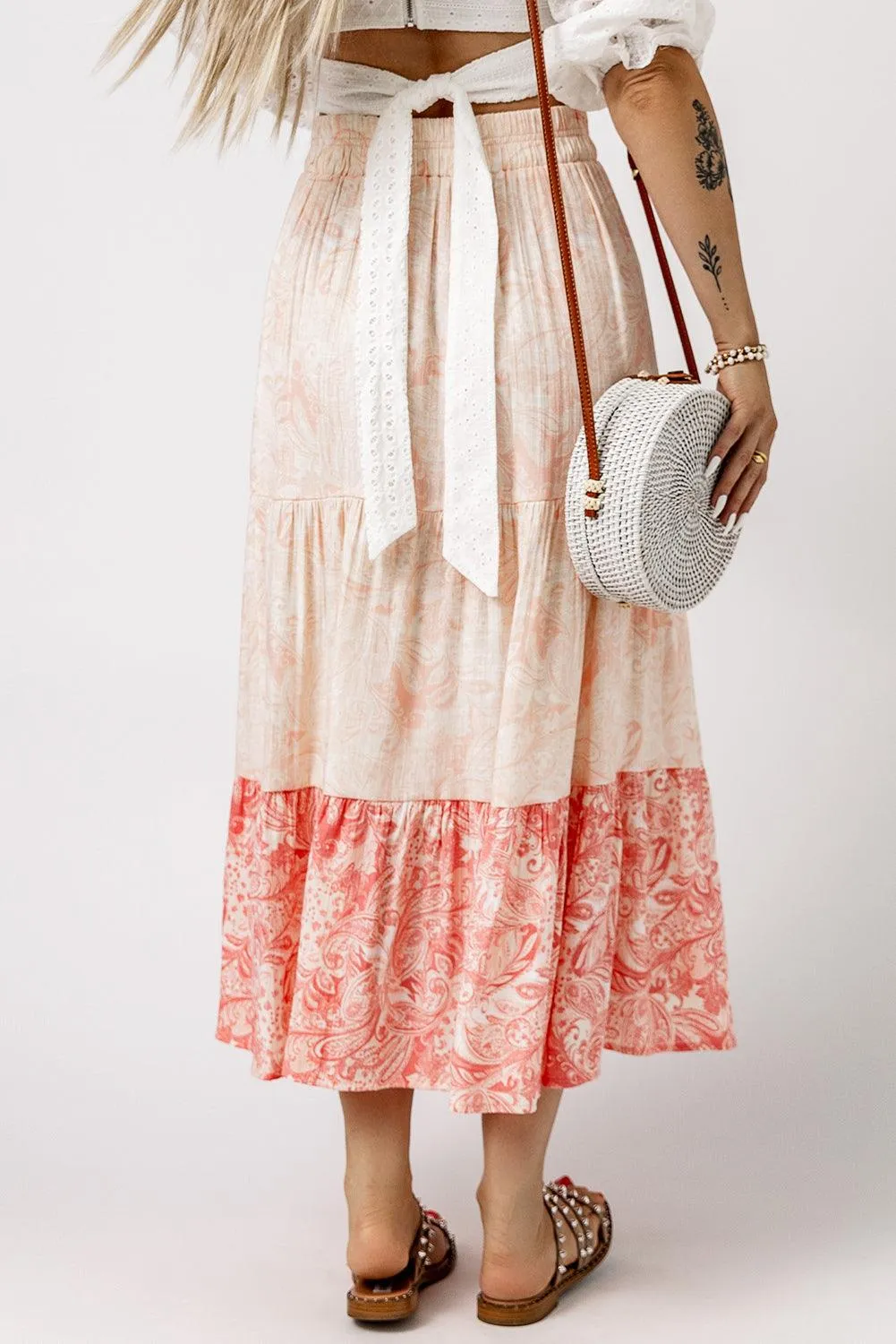 Floral Color Block Tiered Skirt