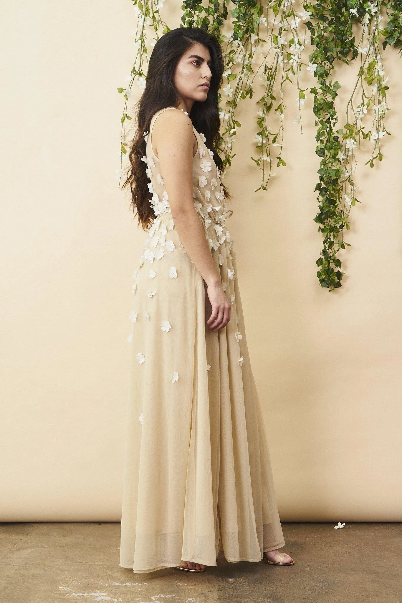 Floral Ombre Maxi Gown in Champagne and Cream