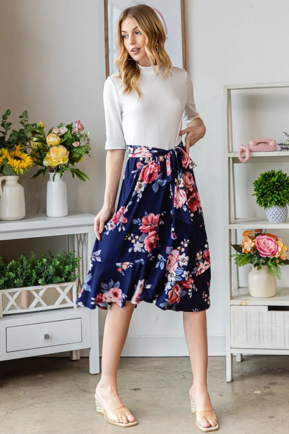 Floral Wrap Ruffled Skirt