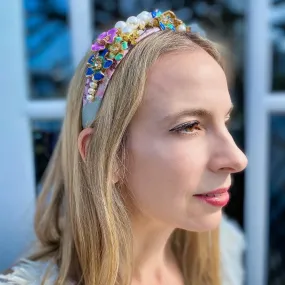 Flower Headband Turquoise Blue Purple with Pearls