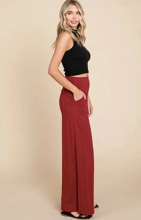 Foldable Waist Band Palazzo Pants - Assorted Colours