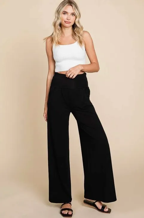 Foldable Waist Band Palazzo Pants - Assorted Colours