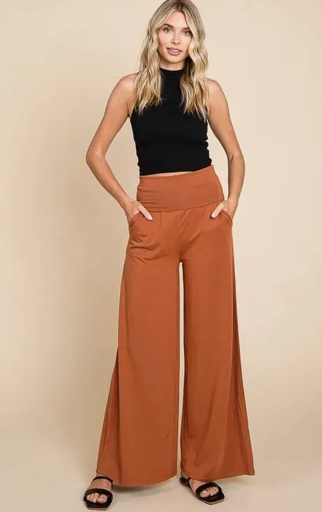 Foldable Waist Band Palazzo Pants - Assorted Colours