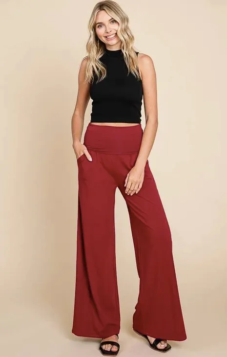 Foldable Waist Band Palazzo Pants - Assorted Colours