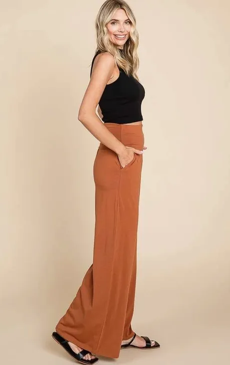 Foldable Waist Band Palazzo Pants - Assorted Colours