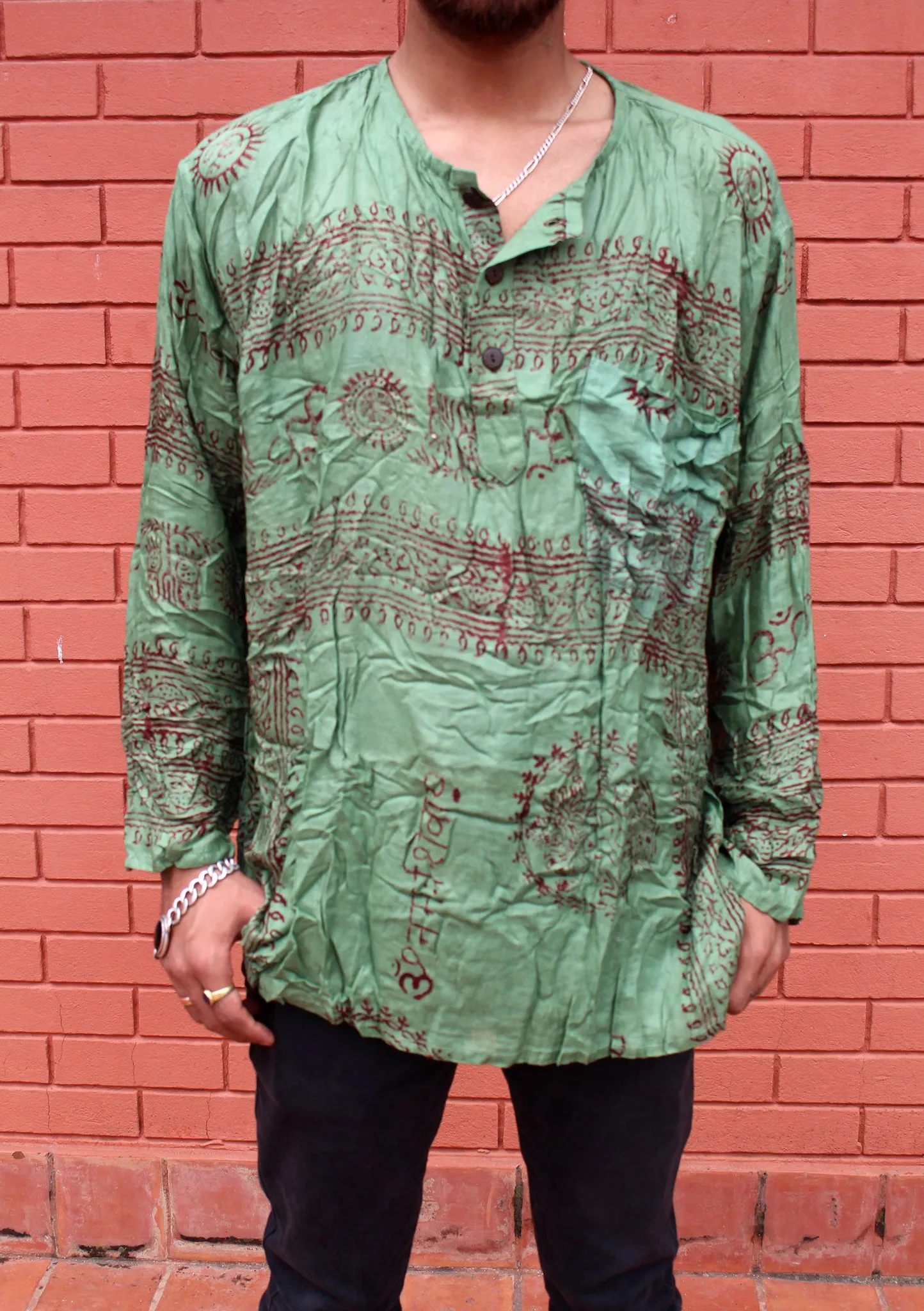 Forest Green Print Cotton OM Shirts/ Yoga Shirt