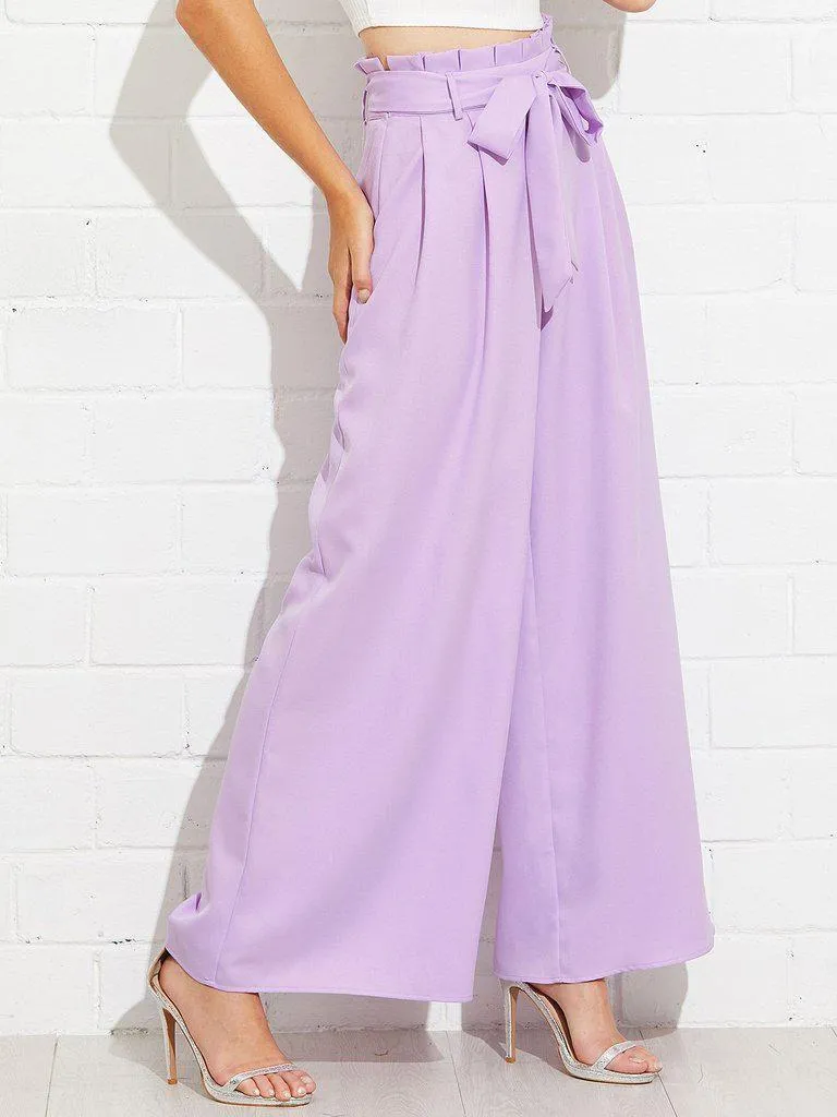 Frill Waist Belted Palazzo Pants