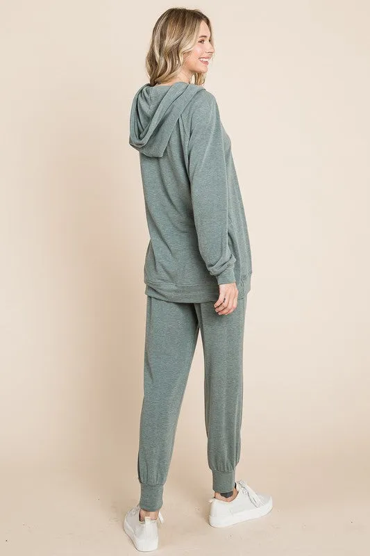 Full Size Long Sleeve Hoodie and Tied Pants Set