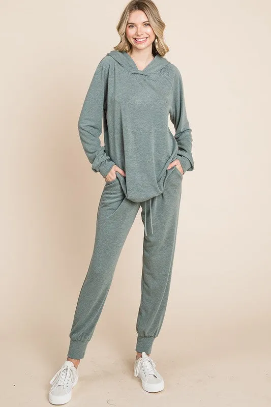 Full Size Long Sleeve Hoodie and Tied Pants Set