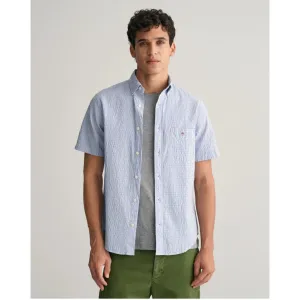 GANT Regular Fit Striped Seersucker Short Sleeve Shirt Rich Blue 3240064