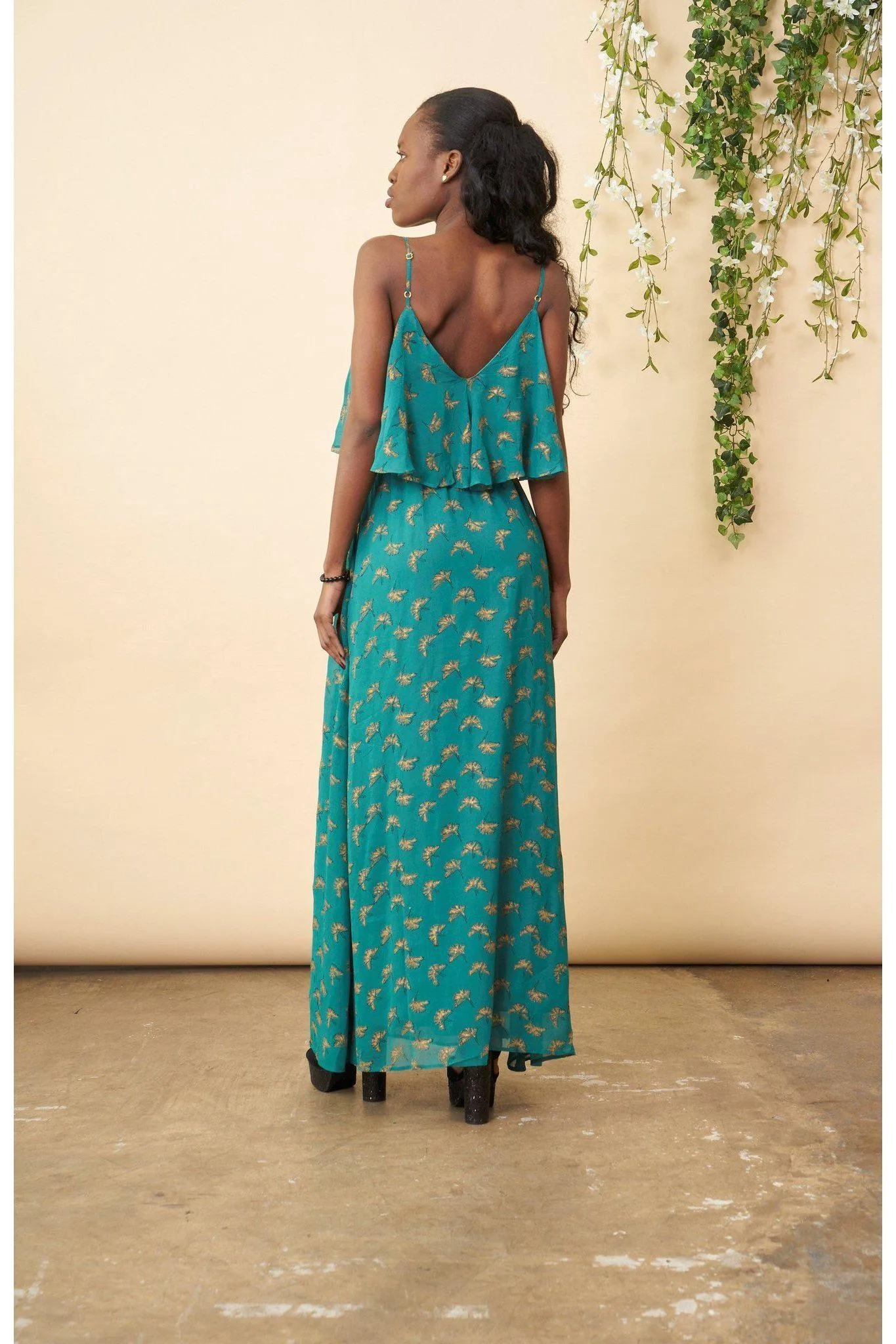 Ginkgo 'Cropped' Maxi Dress in Emerald   Gold