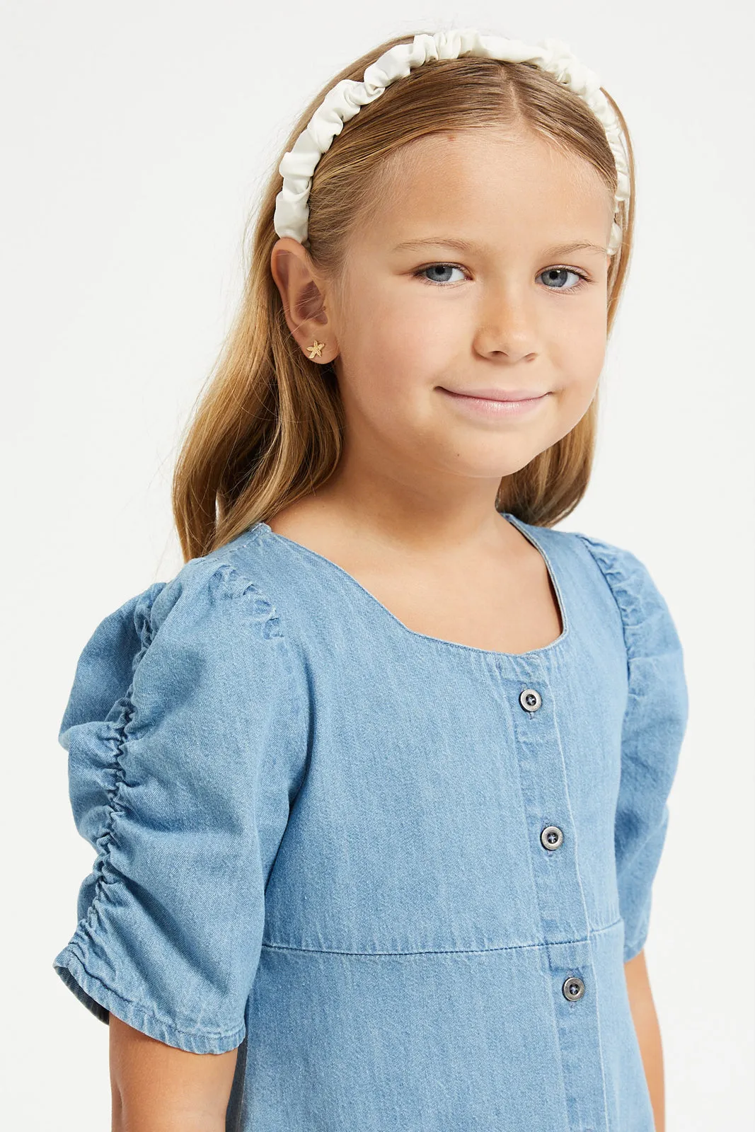 Girls Blue Front Open Denim Dress