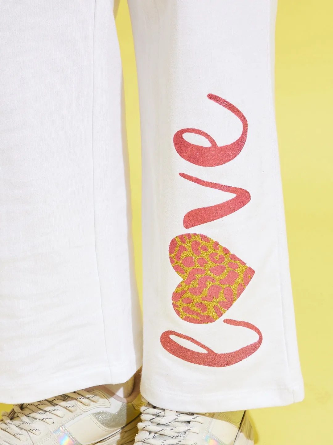 Girls White Terry Love Paper Bag Track Pants