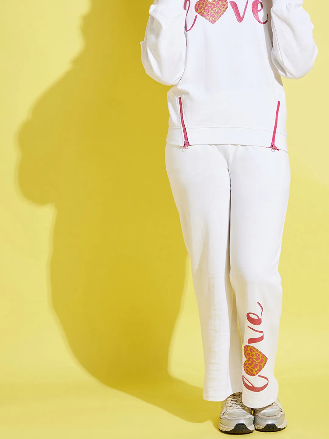 Girls White Terry Love Paper Bag Track Pants