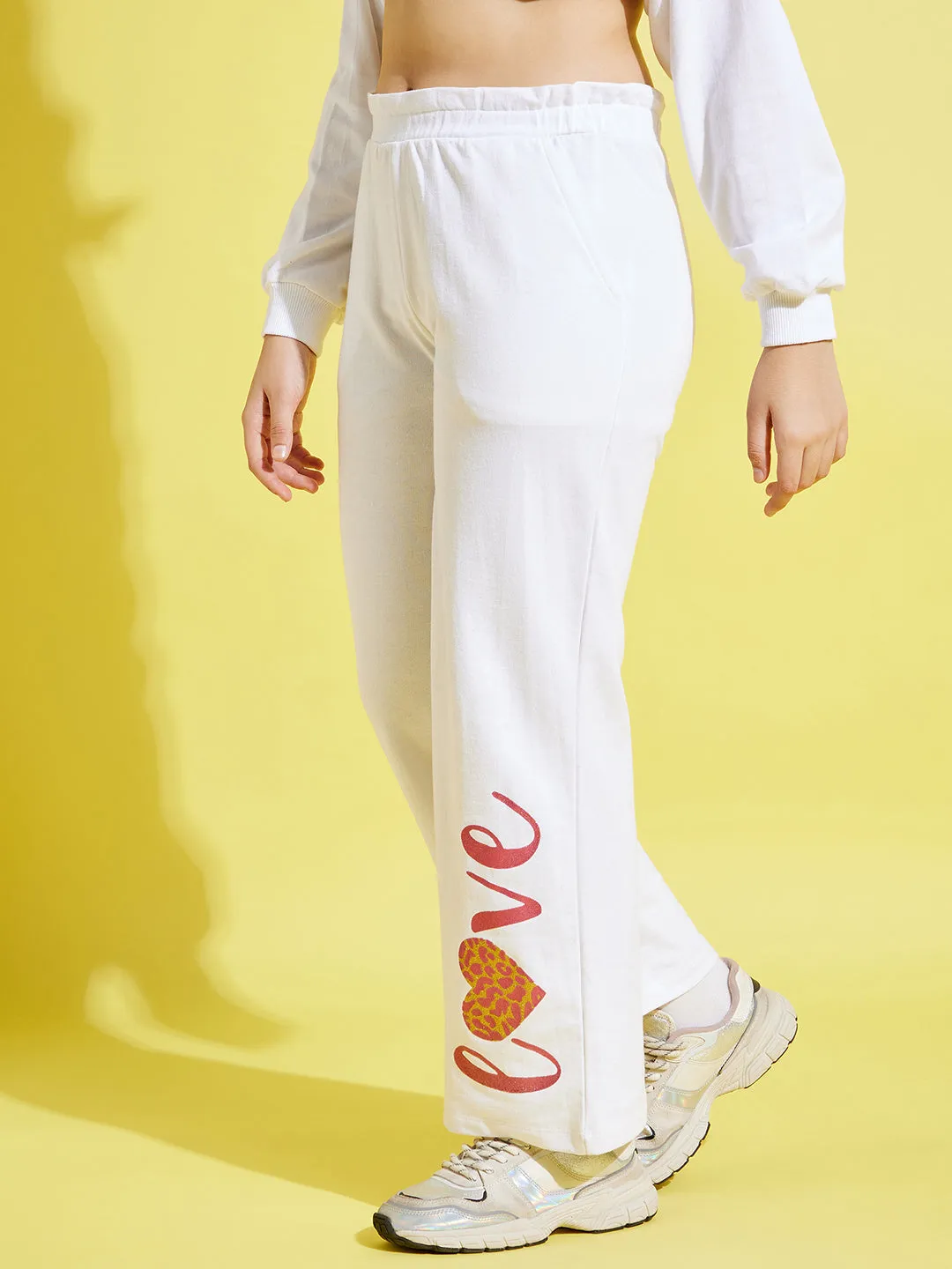 Girls White Terry Love Paper Bag Track Pants