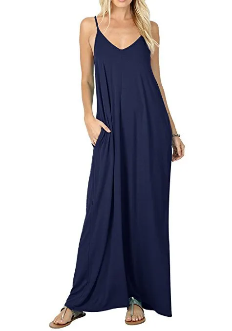 Giselle Tencel Pocketed Olivian Maxi Dress - Dark Blue