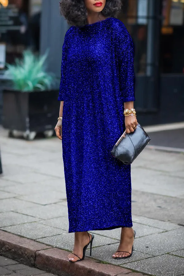 Glittery Sequin Drop Shoulder Maxi Dress