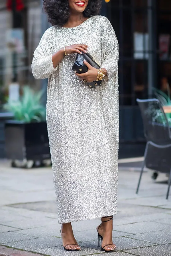 Glittery Sequin Drop Shoulder Maxi Dress