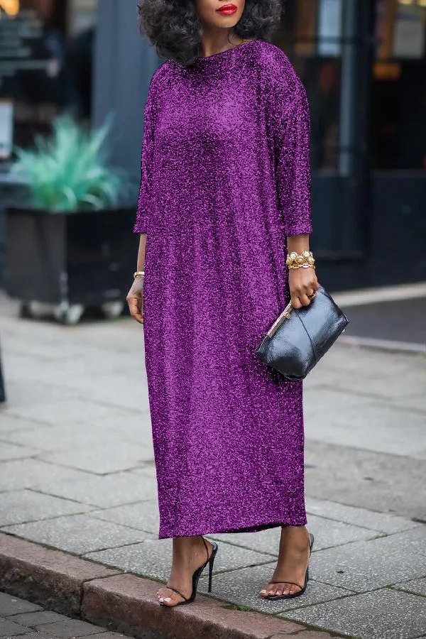 Glittery Sequin Drop Shoulder Maxi Dress