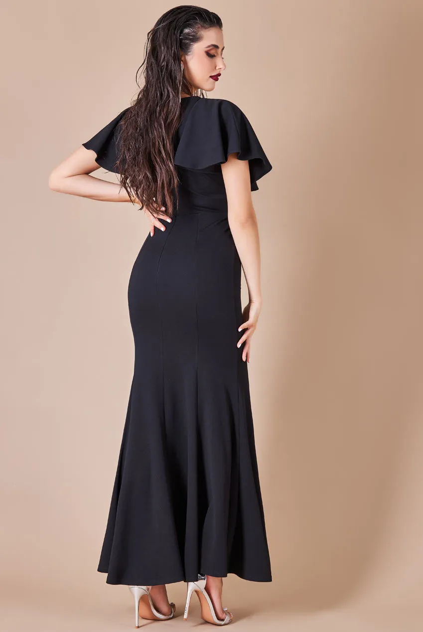 Goddiva Flared Sleeve Front Wrap Maxi Dress