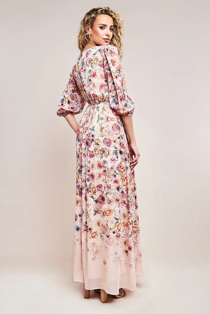 Goddiva Ombre Floral Printed Wrap Maxi Dress