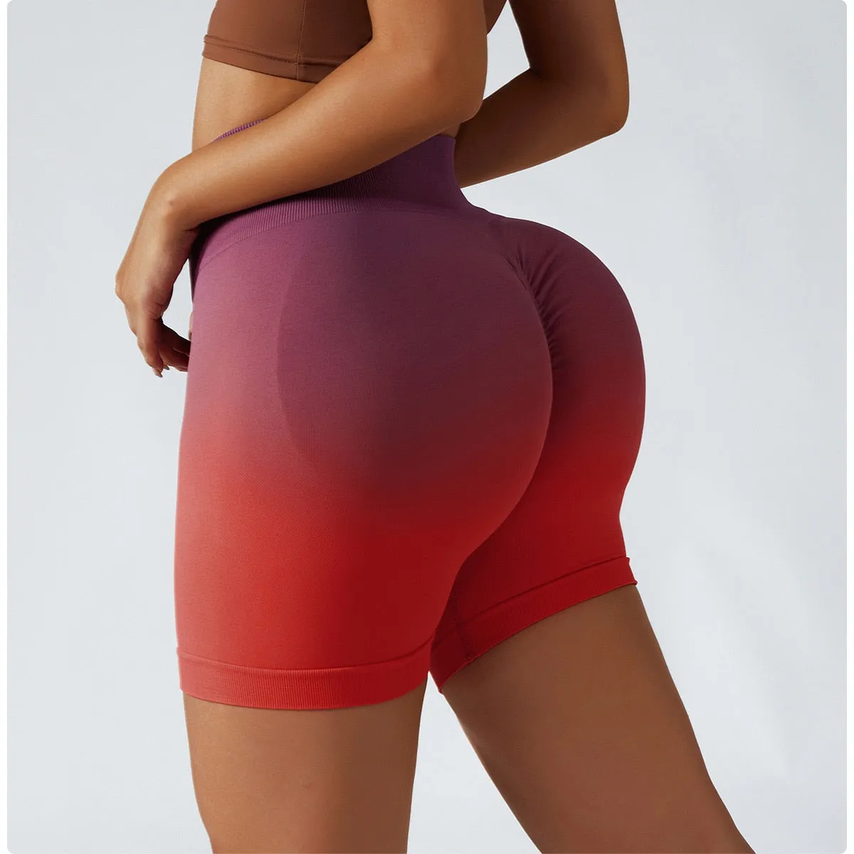 Gradient Seamless Yoga Shorts Gym Running Workout Tight Sports Shorts High Waist Elastic Butt Lifting Fitness Pants Shorts