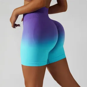 Gradient Seamless Yoga Shorts Gym Running Workout Tight Sports Shorts High Waist Elastic Butt Lifting Fitness Pants Shorts