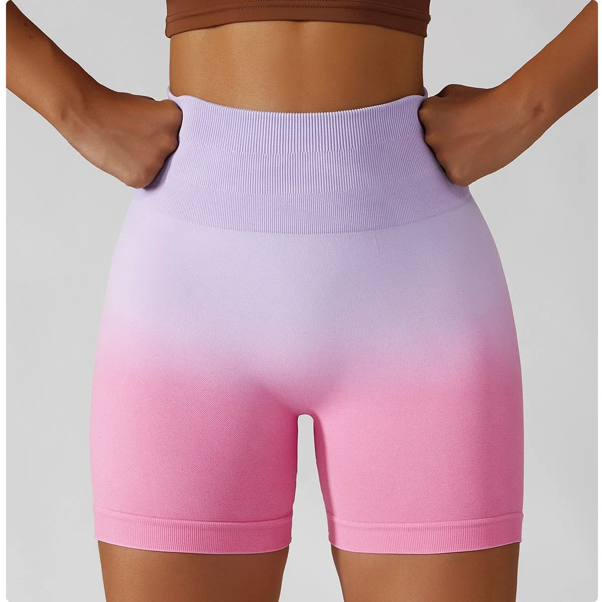 Gradient Seamless Yoga Shorts Gym Running Workout Tight Sports Shorts High Waist Elastic Butt Lifting Fitness Pants Shorts