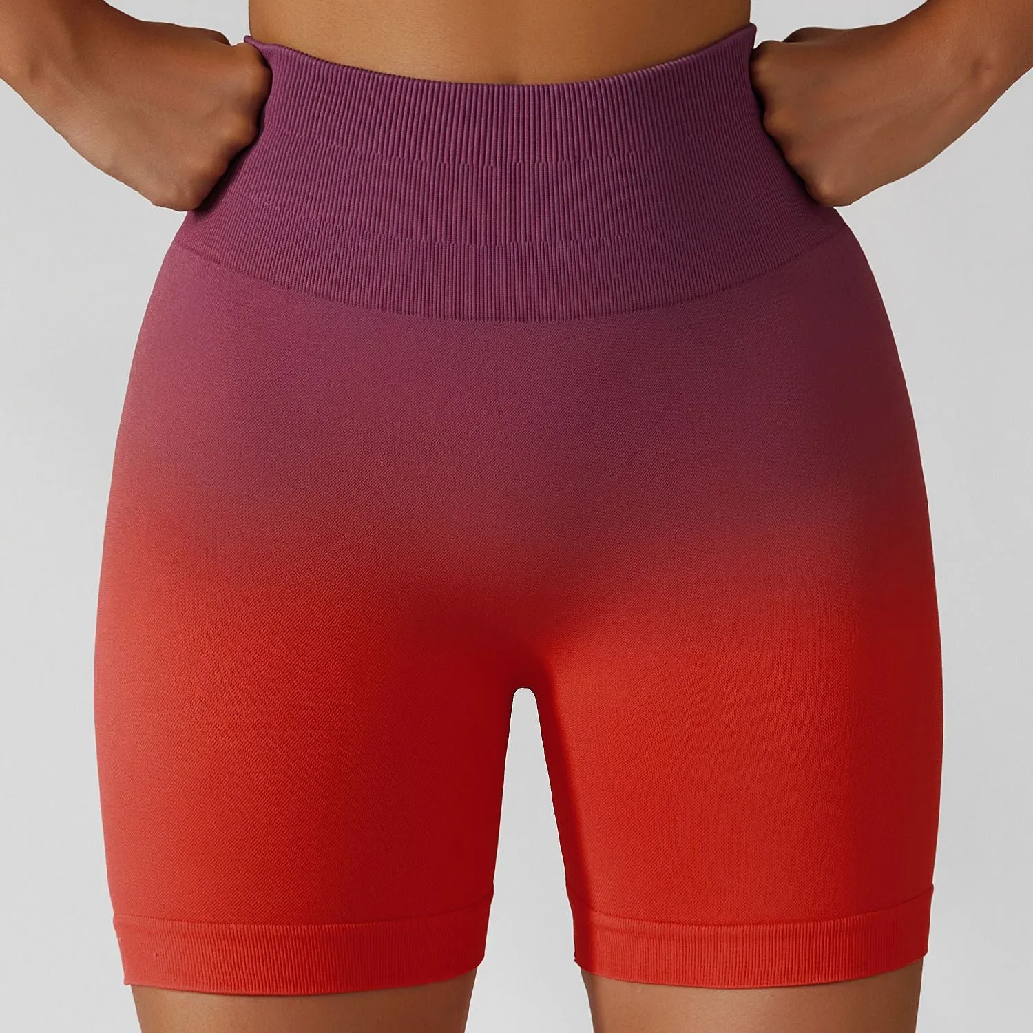 Gradient Seamless Yoga Shorts Gym Running Workout Tight Sports Shorts High Waist Elastic Butt Lifting Fitness Pants Shorts