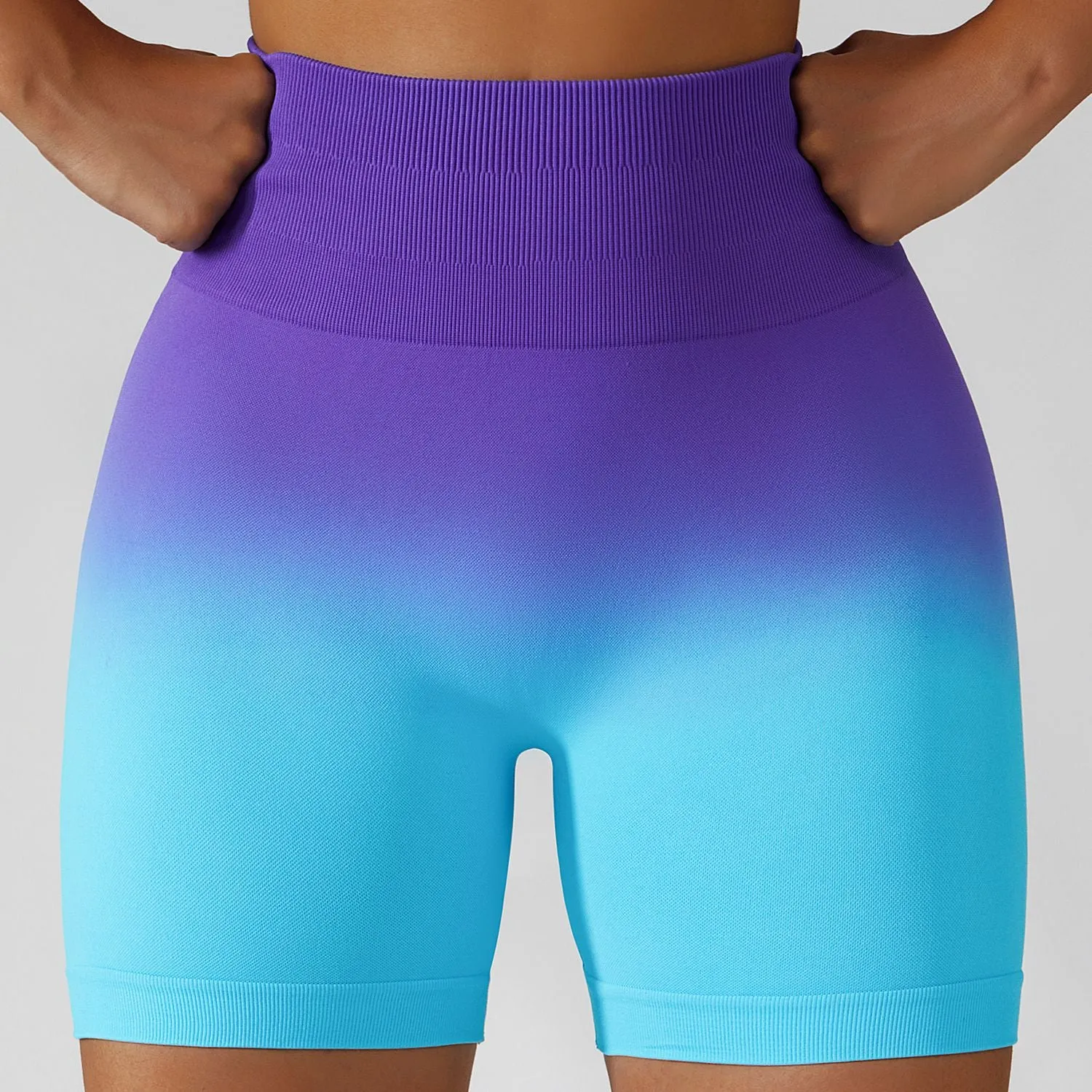 Gradient Seamless Yoga Shorts Gym Running Workout Tight Sports Shorts High Waist Elastic Butt Lifting Fitness Pants Shorts