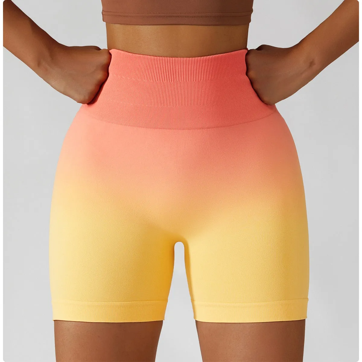 Gradient Seamless Yoga Shorts Gym Running Workout Tight Sports Shorts High Waist Elastic Butt Lifting Fitness Pants Shorts