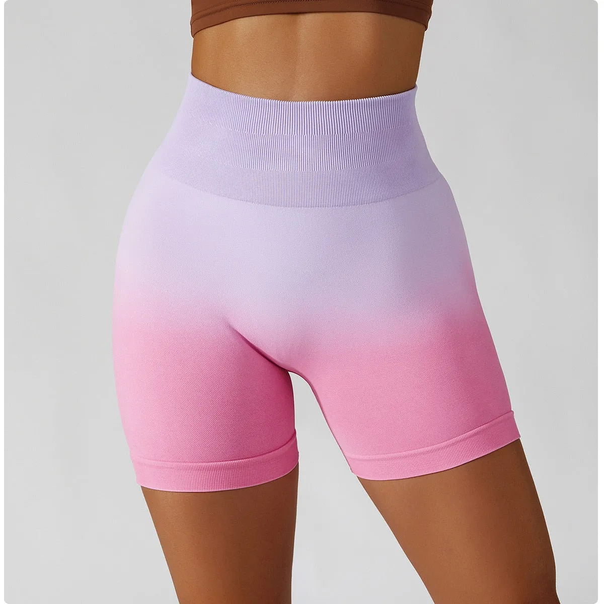 Gradient Seamless Yoga Shorts Gym Running Workout Tight Sports Shorts High Waist Elastic Butt Lifting Fitness Pants Shorts