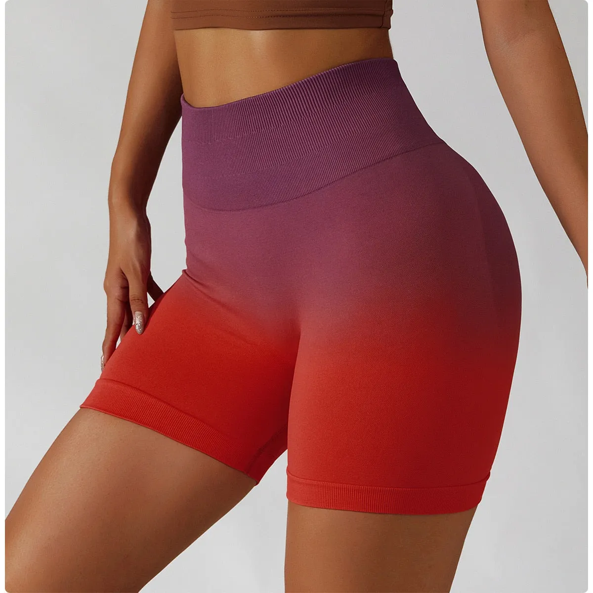 Gradient Seamless Yoga Shorts Gym Running Workout Tight Sports Shorts High Waist Elastic Butt Lifting Fitness Pants Shorts