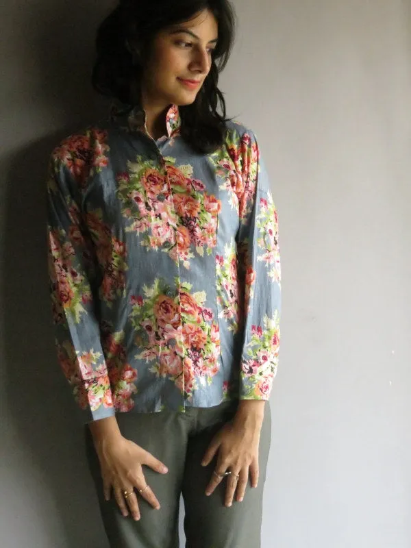 Gray Floral Buttoned Shirt