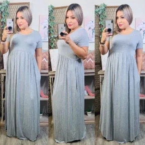 Grey Baby Doll Style Maxi Dress