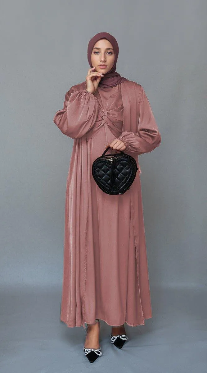 Gulstan 2 piece luxury 2 piece abaya with wrap bodice in pink