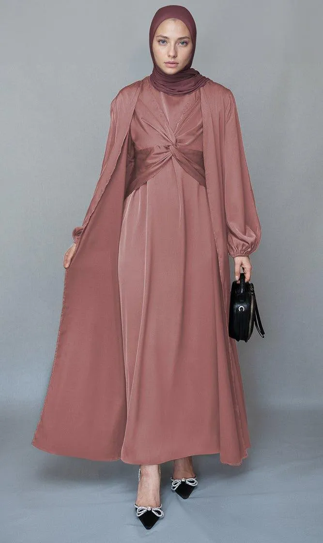 Gulstan 2 piece luxury 2 piece abaya with wrap bodice in pink