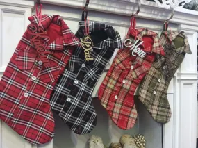 Guy Shirt Plaid Red White Brown Green Personalized Christmas Stockings  for Dad, Grandpa or Son Xmas Country Western Fun