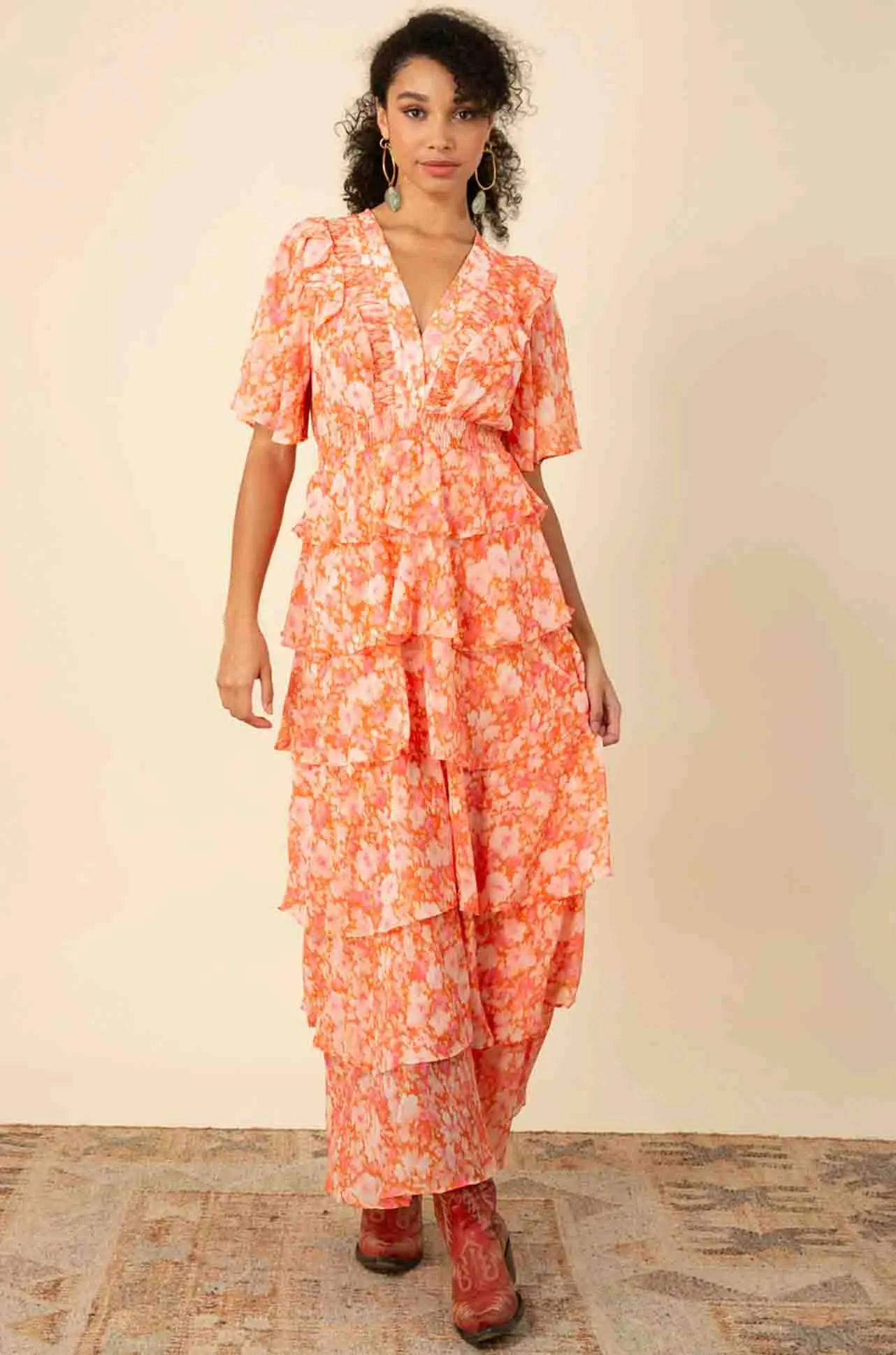 Hale Bob - Ainsley S/S Tiered Maxi Dress in Orange