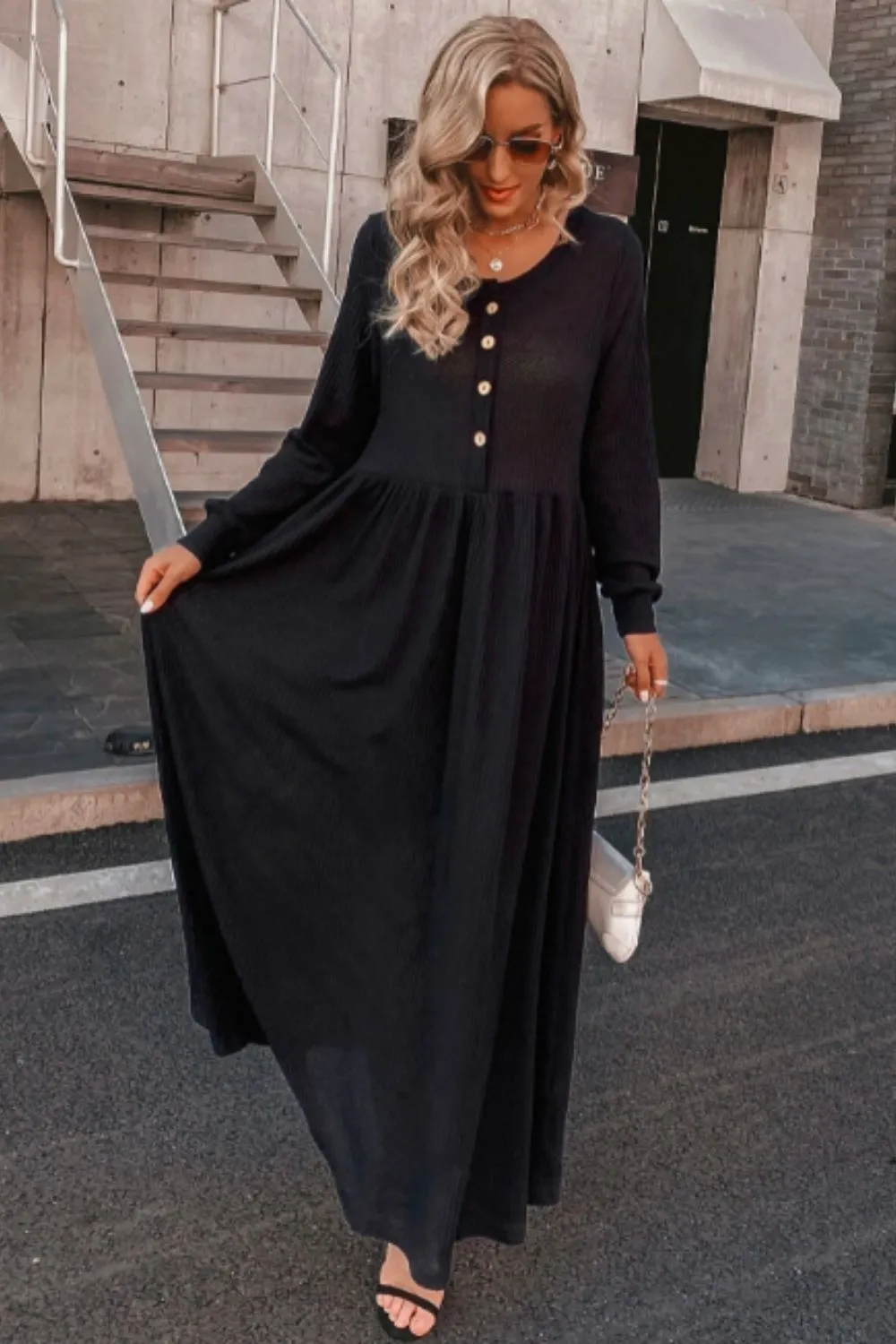 Half Button Maxi Dress