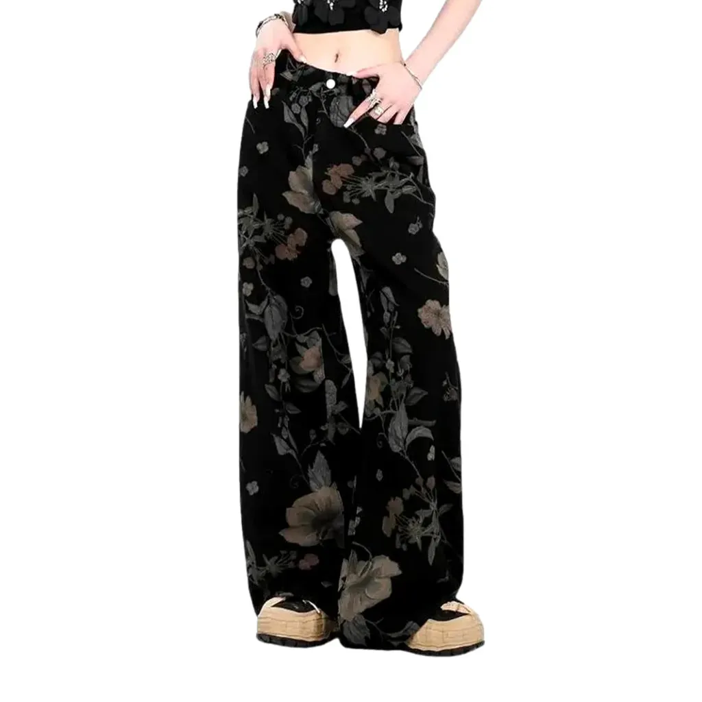 High rise baggy floral jeans for ladies