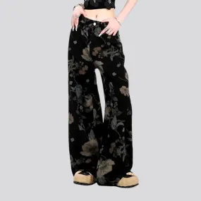 High rise baggy floral jeans for ladies