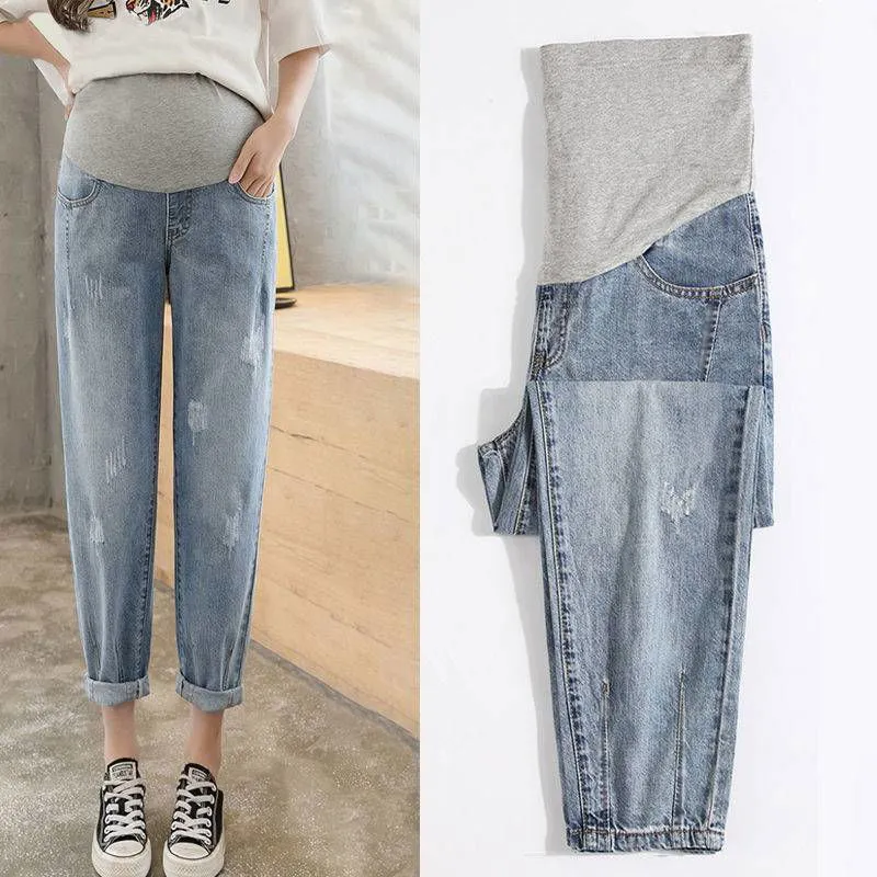 High Waist Loose Belly Covering Maternity Denim Jeans