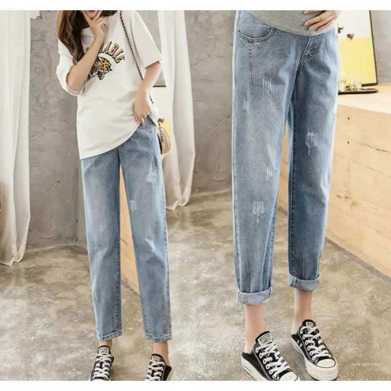 High Waist Loose Belly Covering Maternity Denim Jeans