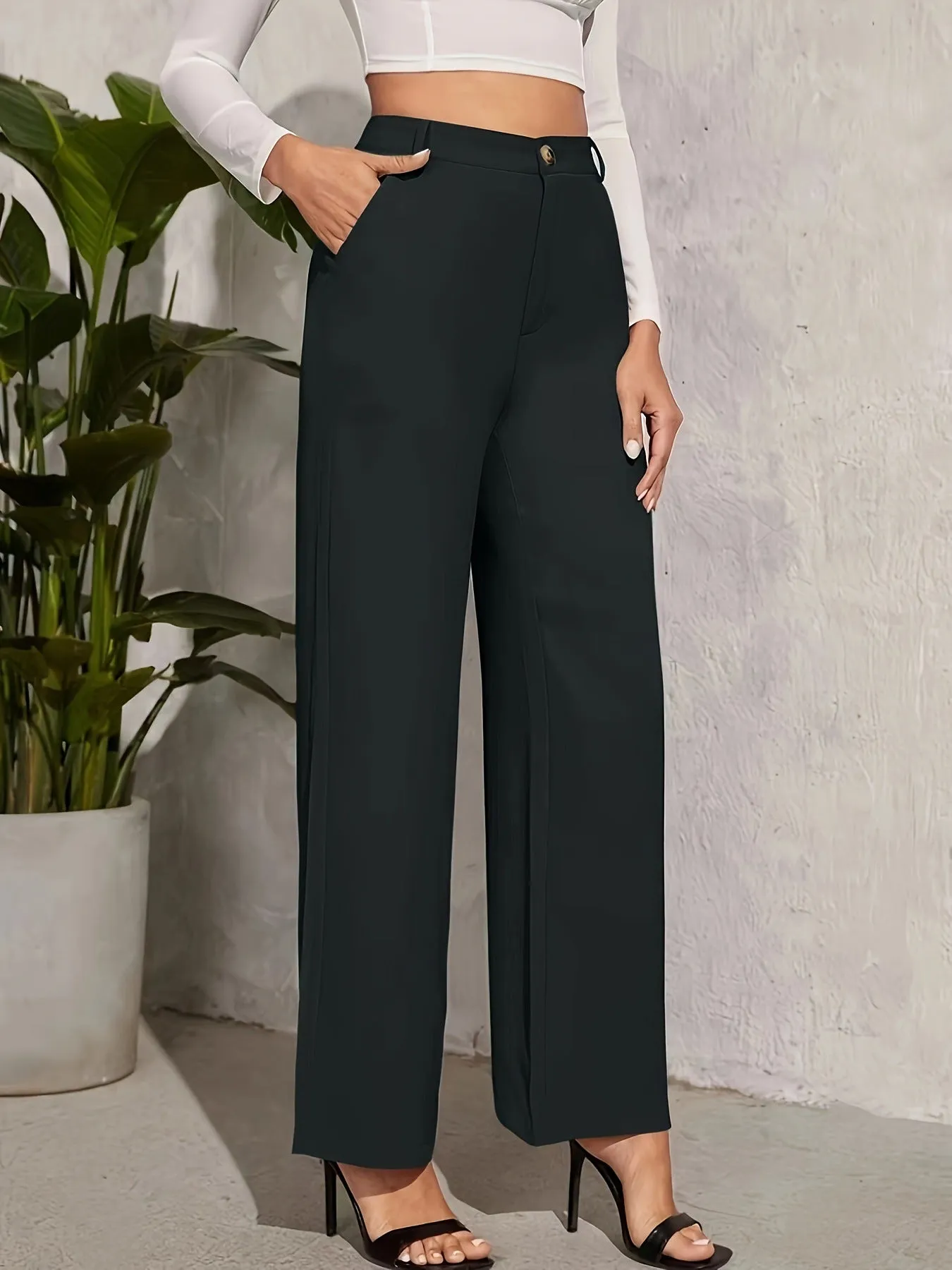 High Waist Wide Leg Straight Office Pants