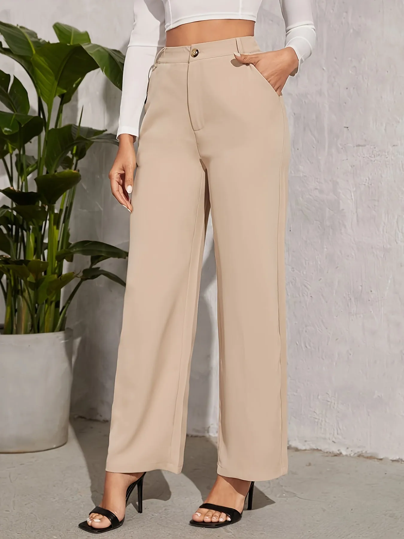 High Waist Wide Leg Straight Office Pants