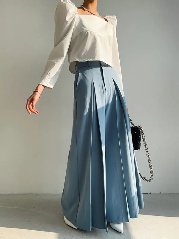 High Waisted Wide Leg Pleated Solid Color Casual Pants