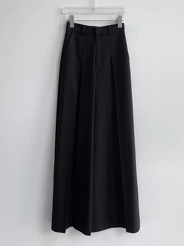 High Waisted Wide Leg Pleated Solid Color Casual Pants