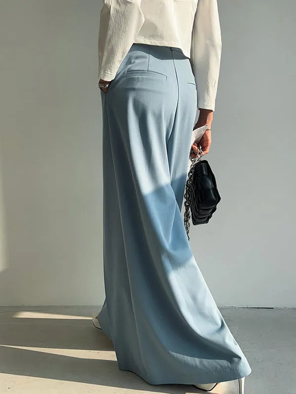 High Waisted Wide Leg Pleated Solid Color Casual Pants